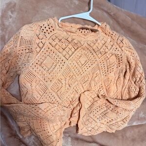Willow & Root Peach Crochet Knit Top